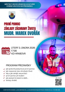 Mudr. Marek Dvořák - Přednáška první pomoc, základy záchrany života