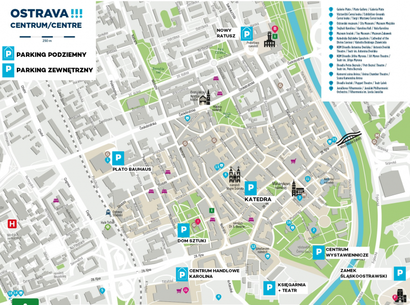 Mapa parkingów w centrum Ostrawy